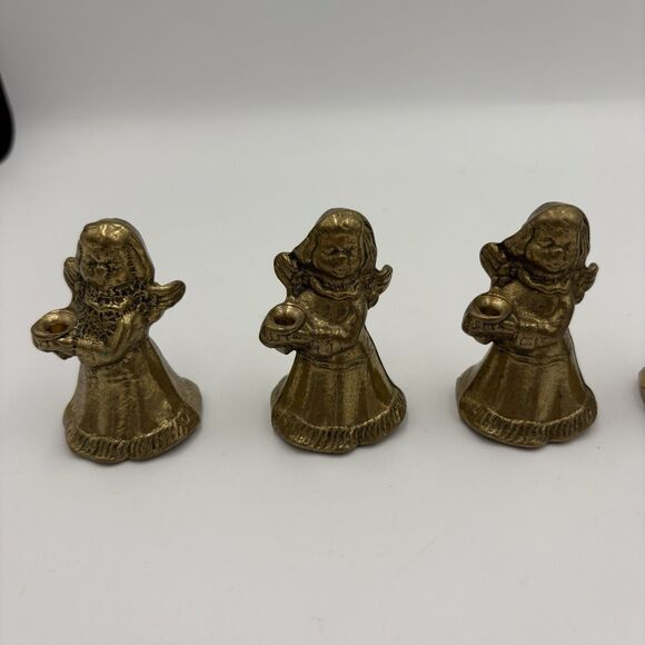 Vintage Christmas Angel Candle Holders, Brass cast 2.5 inch high- Set If 5 - Picture 2 of 7